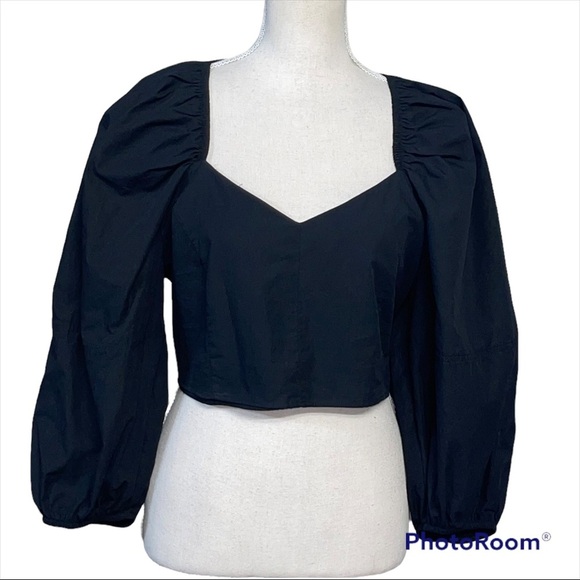 COPY - Zara BNWT Sweetheart Neckline Black Poplin Cropped Top Large Bloggers Fa… - Picture 2 of 6